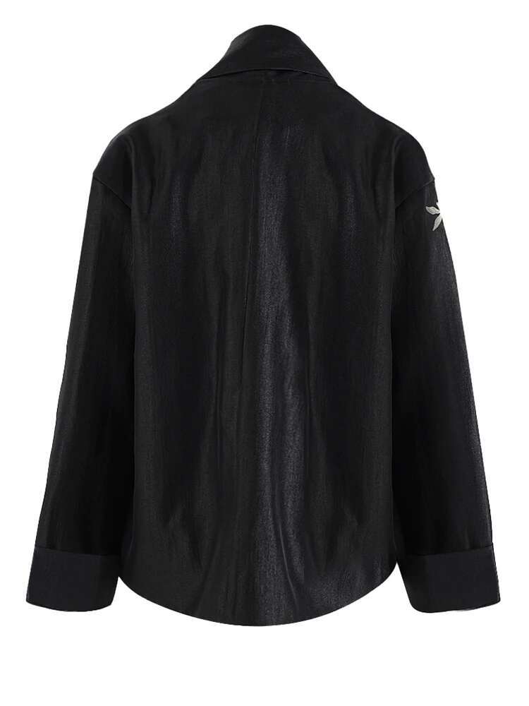 EAM Women Black Embroidery Big Size Vintage Blazer New Lapel Long Sleeve Jacket Fashion Tide Spring Autumn 2025 Cpg2297
