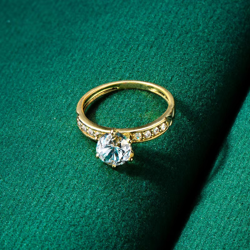 Real 10K Solid Gold 1.2ct 7mm Moissanite Engagement Wedding Rings with Gra Certificate