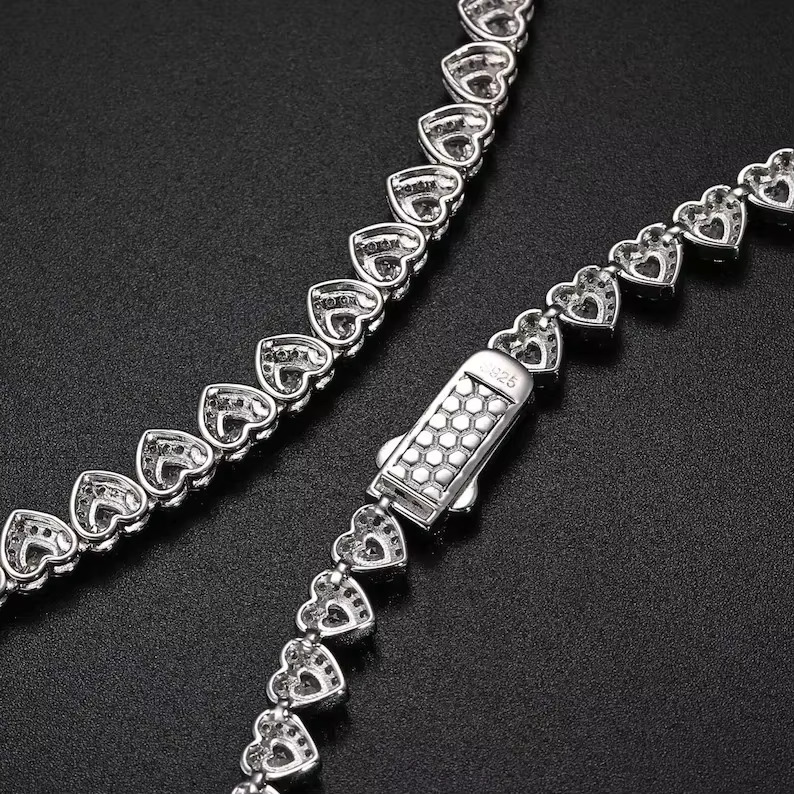 Fully Iced Out Heart Cut Moissanite Dia Tennis Chain Necklace & Bracelet Hip Hop Customize Jewelry Best Gift for Men