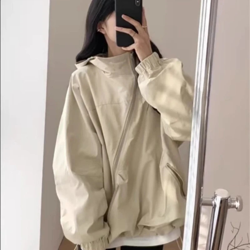 Outdoor Jackets Women Solid Zipper n Simple Pockets Students Clothing Korean Style Spring Fashion Loose Niche Allmatch 250228