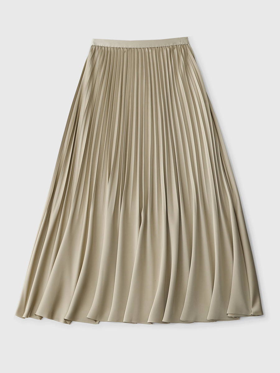 D480 satin good texture pleated skirt high-end design elastic waist drape smooth ruffle skirt female
