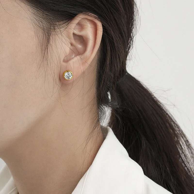 1 Pair/2 Pcs Cubic Zirconia Stud Earrings for Women Gold/ Sier Color Moissanite Earing Set Fashion Jewelry Size 3-8 MM