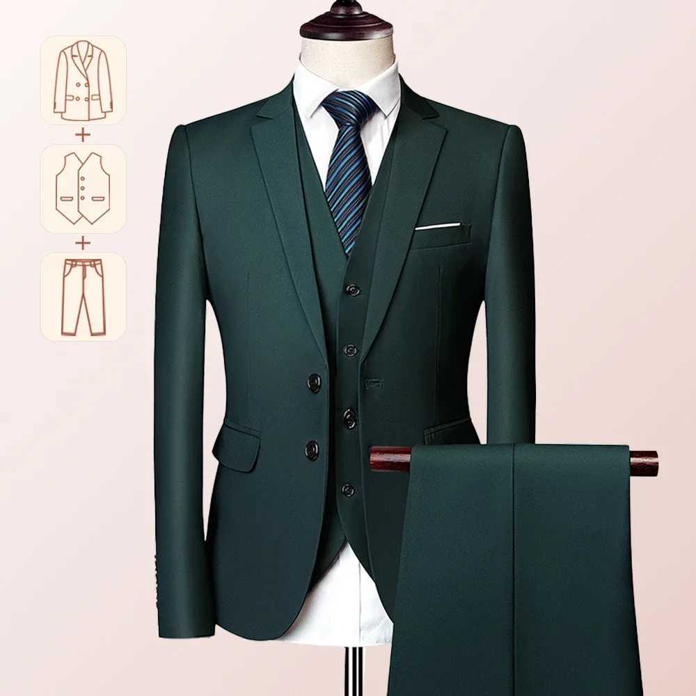 Mens Business Casual Suit for Weddings Genuine Blazer Vest and Pants Big TallSlim Fit Waistcoat Dress Trousers US Size M250303