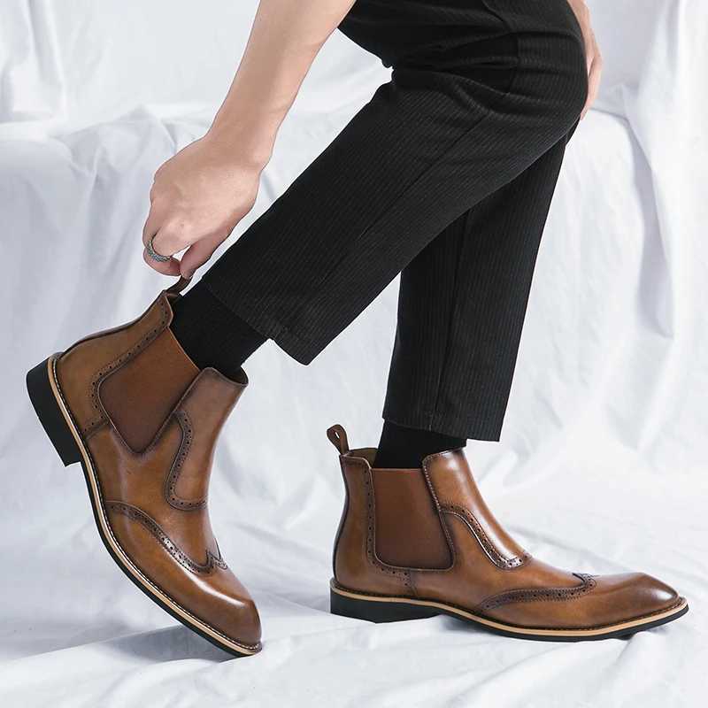 38-45 Boots Men PU Splicing Business Office Fashion Brand Chelsea Boots European and American Luxury Social Boots Men Boots Z250303