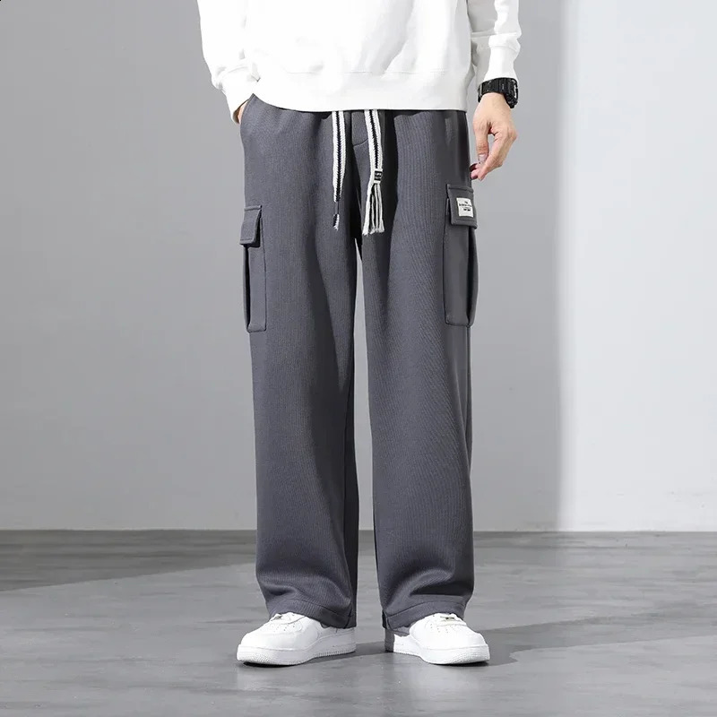 2024 in Wide Leg Pants Men Autumn Straight Elastic Waist Baggy Cargo Trouser Male Relaxed Streetwear Sweatpant Plus Size Big 250228Z