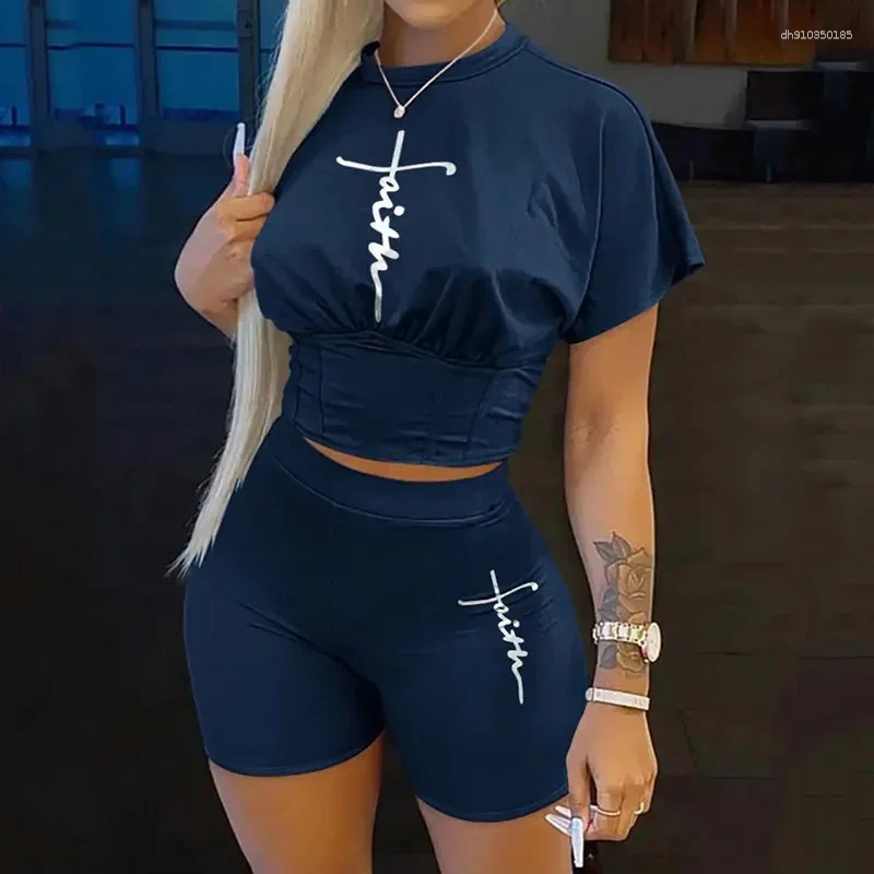 Women's Tracksuits Short Outfits Spring Summer Fashion Sexy Abstract Printed Bodycon T-Shirts And High Waist Pencil Shorts Two Piece Sets