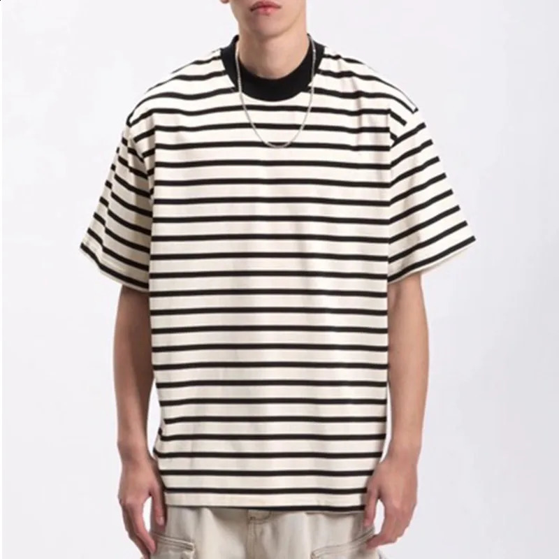 Academic street stripe t-shirt for men and women The same summer couple simple short sleeve versatile China-Chic casual top 250224