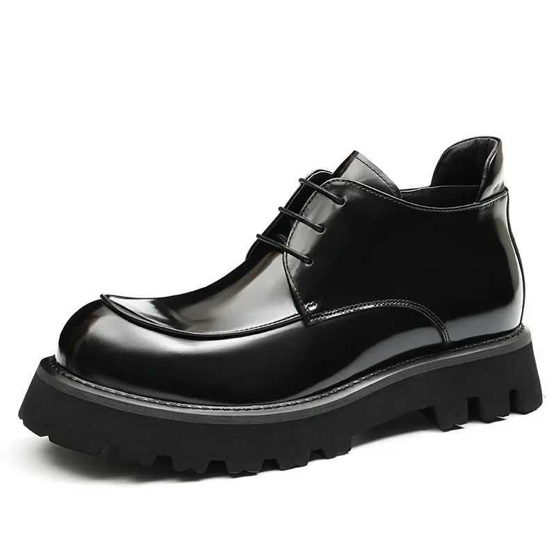 Patent Leather Mens Ankle Boots Platform Luxury Quality Genuine Leather British Style Black Wedding Party Social Shoes Man Z250303