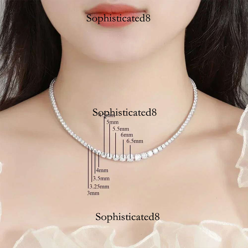 FEOBUR 6.5-3MM Gradient Moissanite Tennis Necklace for Women Sparkg Full Dia Jewelry Sterg Sier Chain