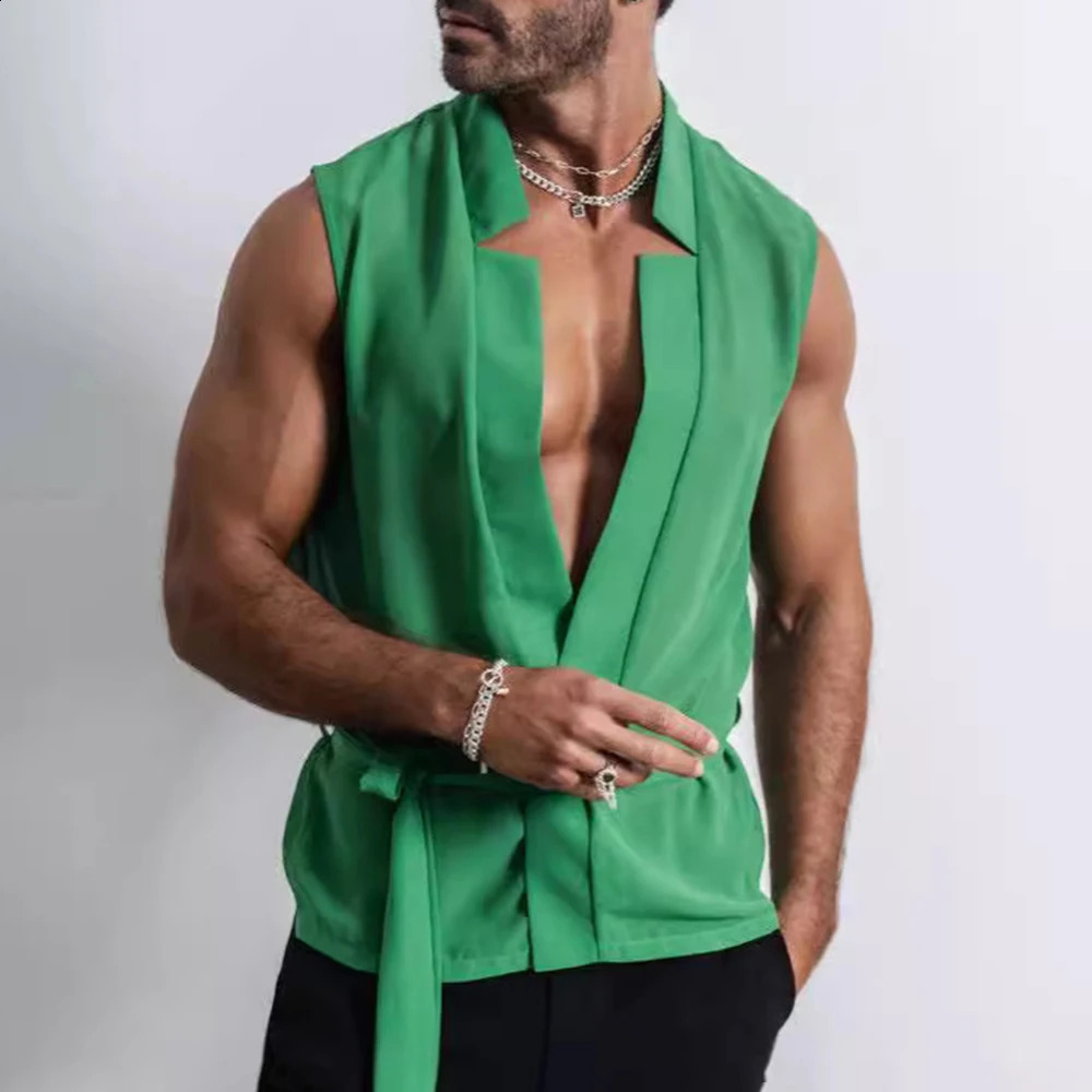 Mens vest Y2k shoulder strap sexy casual vest top street fashion trend sports comfortable cardigan top mens clothing 250226