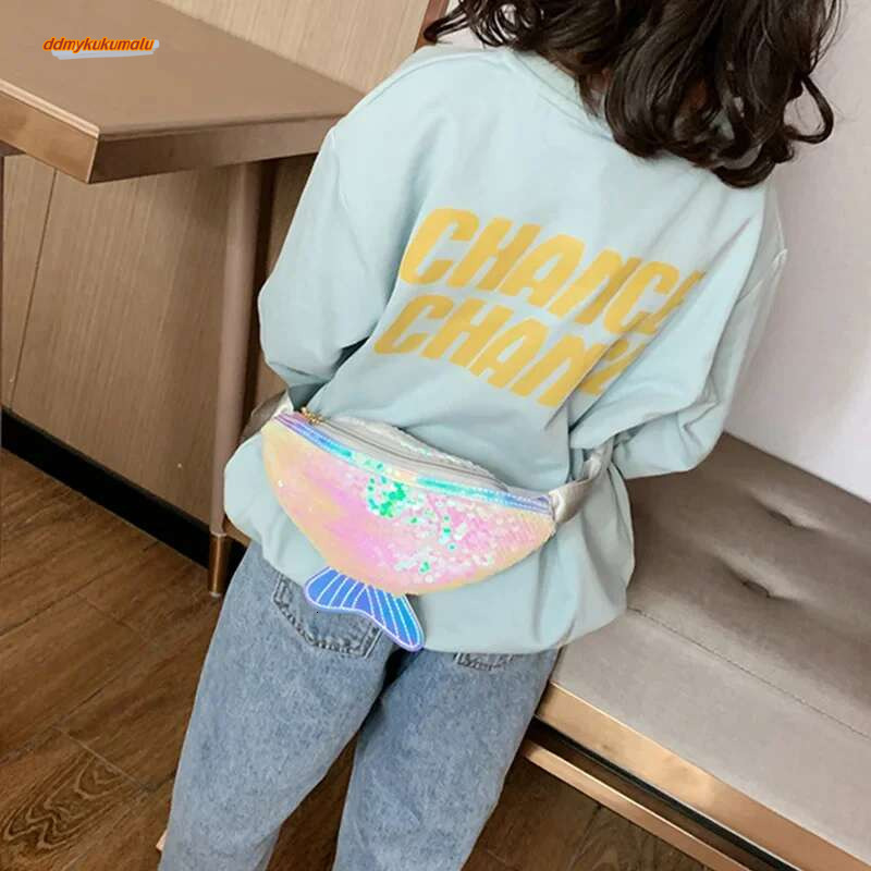 Fashion Kids Sequin Fanny for Girl 2022 Summer Coin Purse Small Belt Bag Shiny Mermaid Waist Pack Children Beach Bags #ddmykukumalu