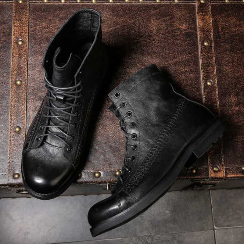 Luxury Mens Boots Handmade Men Ankle Boots High Quality Leather High-top Shoes Fashion British Style Men Motorcycle Boots Z250303