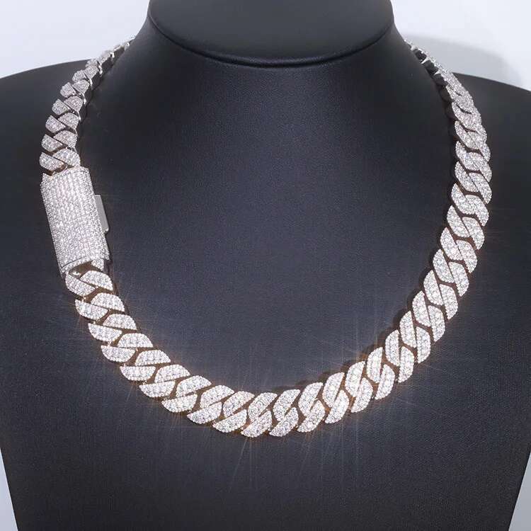 Bg Hip Hop 16mm Wide Iced Out Sier Necklace Set D/vvs Moissanite Dia Cuban k Chain
