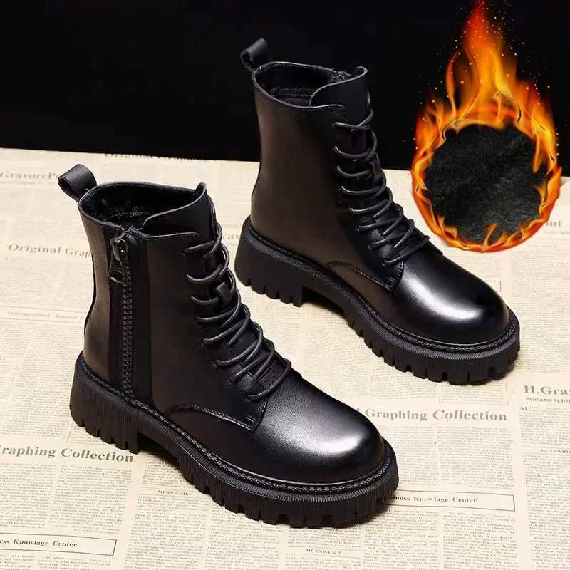 Autumn and Winter Black Womens Boots Fashion Wear Resistant Womens Shoes Adding Cotton Zipper Womens Boots Z250303