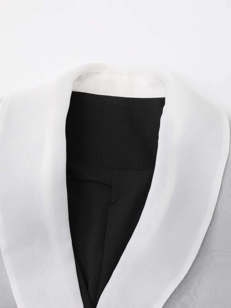 EAM Black Fake Two Pieces Elegant Blazer Women New Lapel Long Sleeve Loose Fit Jacket Fashion Tide Spring Autumn 2025 Cpdb137