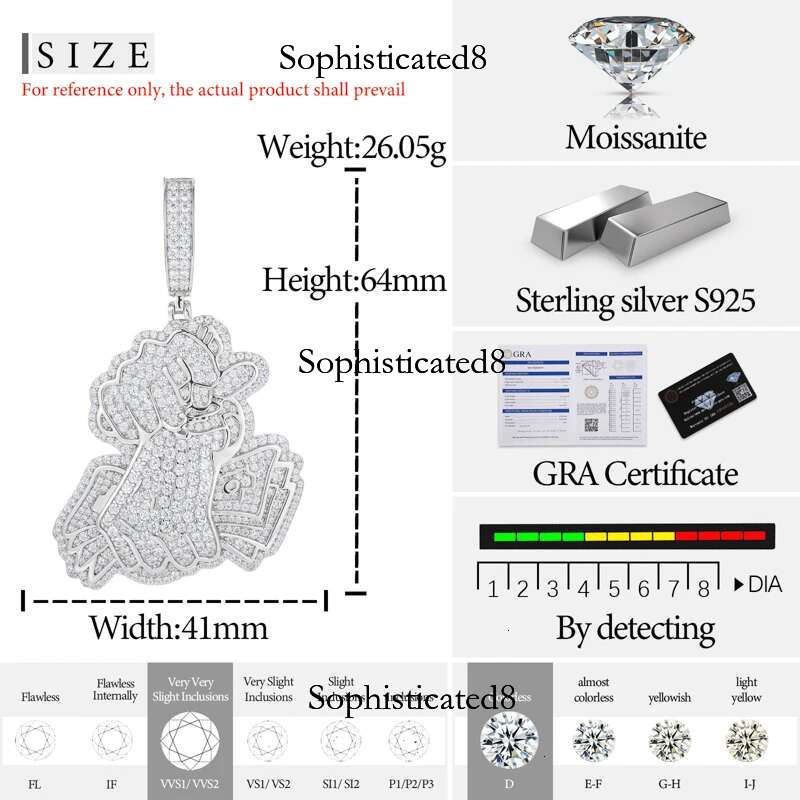 TUHE Unisex High Quality D VVS Moissanite Iced Out Pendants USD For Men Hip Hop Jewelry