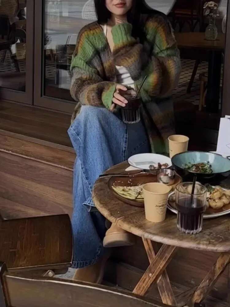 New Fashion Grunge Striped Women Knitwear 2025 Streetwear All Match Loose Y2k Aesthetic Sweaters Casual Vintage Cardigans Autumn