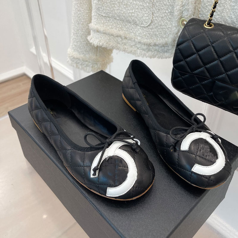 New Ballet Flats Shoes Designer Women Ballerina Fashion Round Toe Shoes Bow Ballet Lady Summer Dress Shoes Top Quailty Sandal Ballets real leather Size 35-41