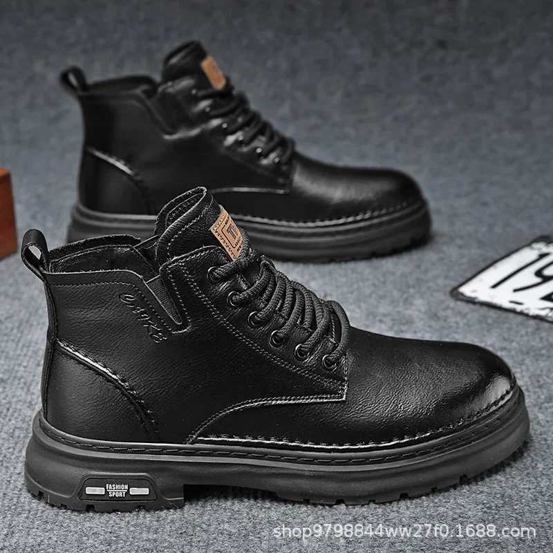 Luxury Men Ankle Boots British High-top Men Boots Fashion High Quality Leather Shoes 2024 New Outdoor Men Motorcycle Boots Z250303