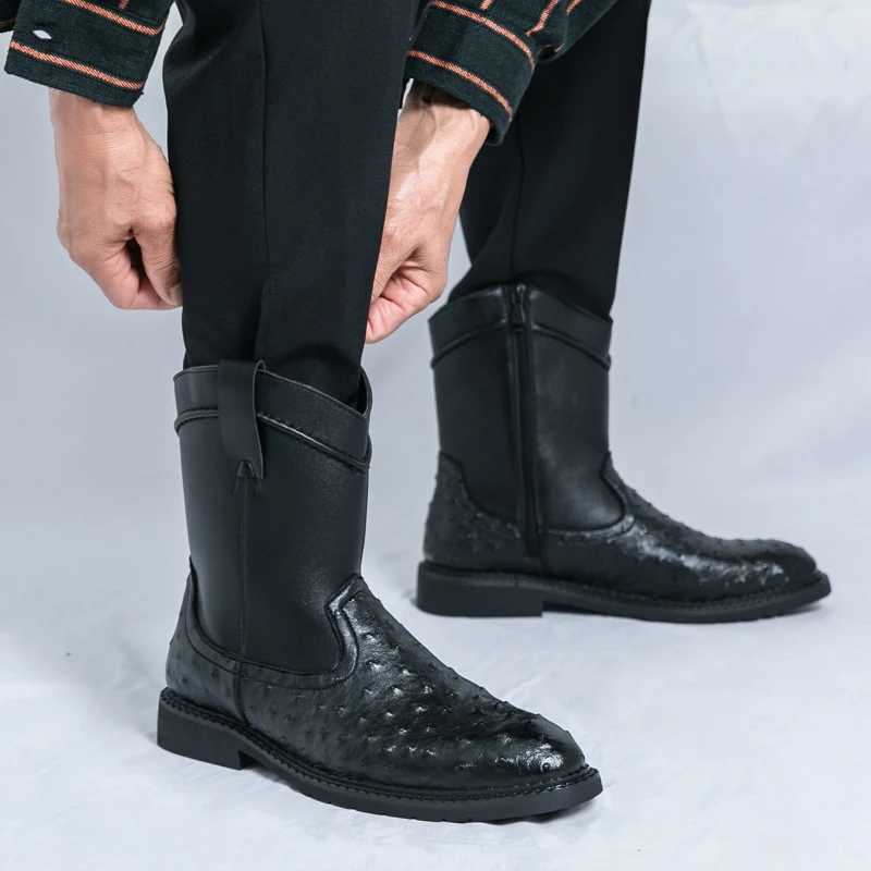 Luxury Brand Fashionable Thick Sold Mens Long Boots Outdoor High-quality Motorcycle Boots Versatile Grain High Top Cowboy Boots Z250303