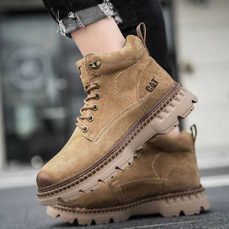 High quality mens boots genuine leather mens hiking boots new comfortable soft and wear-resistant mens platform shoes Botas Para Hombre Z250303