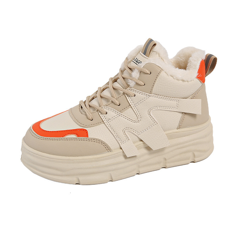 Winter Designer s New Velvet High Top White Women's Versatile Height Increasing Thick Sole Warm And Velvet Sports Casual Cotton Fashionable Shoes