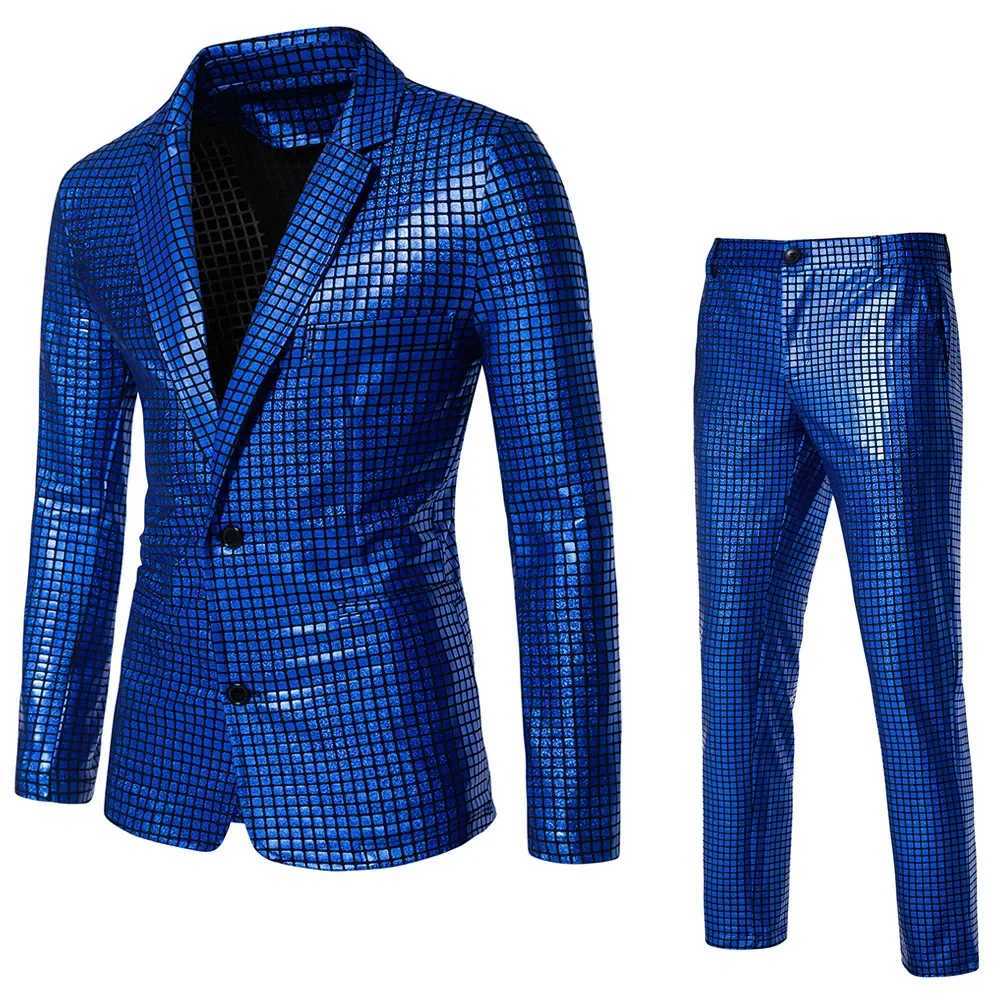 Fashion new mens sequin hot stamping set disco role-playing party stage nightclub shiny cool performance set size S-3XL M250303