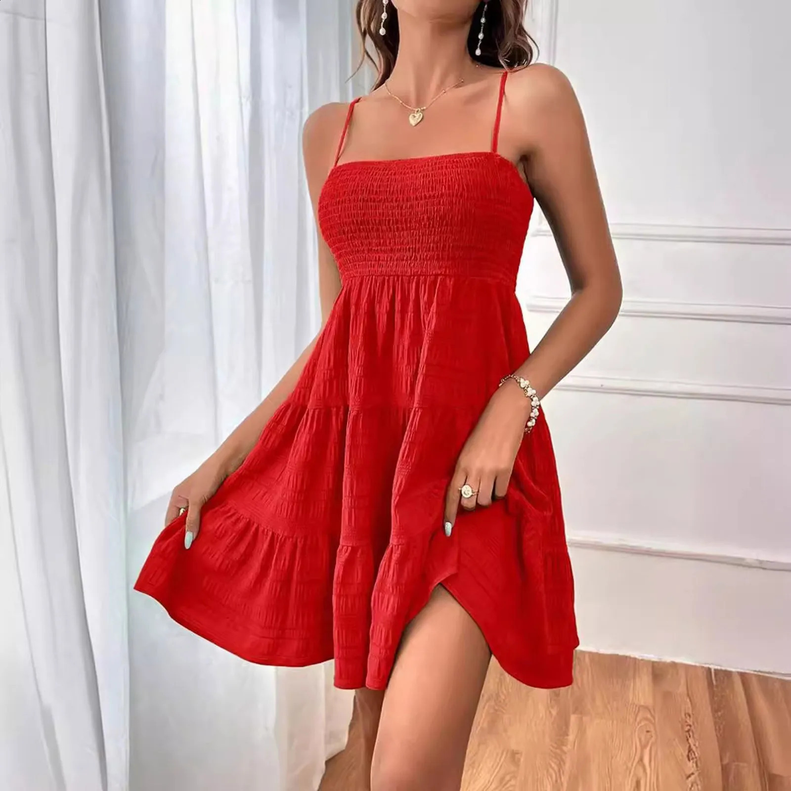 Party Dresses Short Dress Solid Ruffle Hem Sleeveless Summer Mini Sexy For Women Plus Size 250228