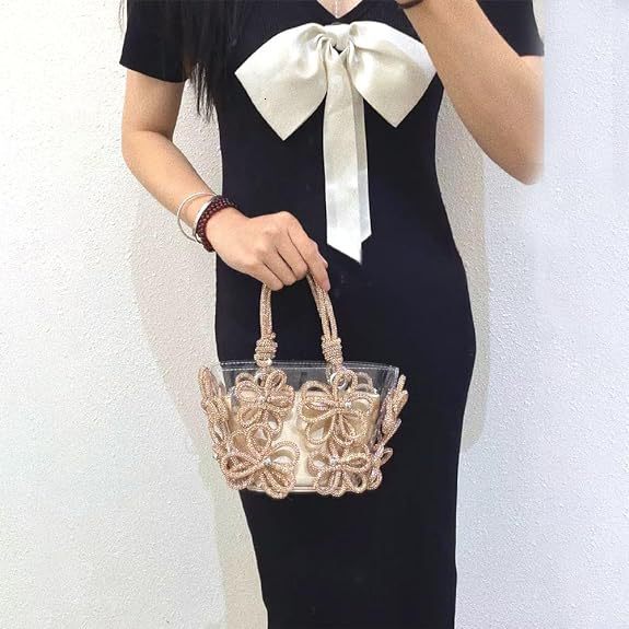 Designer 2024 Women's Bag With Diamond Studded French Fairy Bag, Super Sparkling Rhinestone Handmade Flower Bucket Handbag