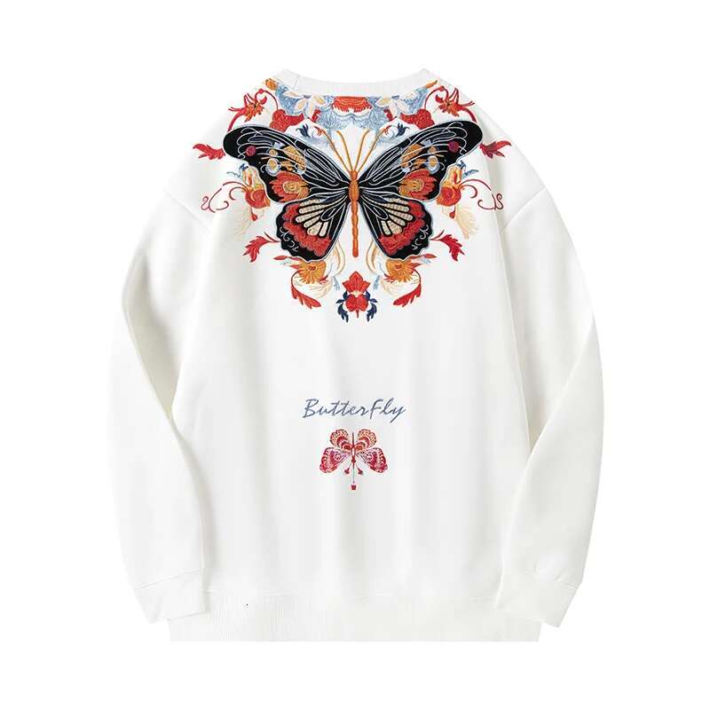Butterfly Embroidery Men Women Fashion Haruku Sweatshirts Vintage Hip Hop Hoodies Streetwear Designer Couple Pullover