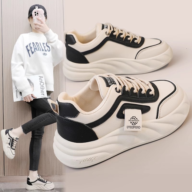 2025 Spring Designer s New Breathable White Shoes Low Cut Casual Leather Soft Soled Sports Shoes Thick Soled Multi Functional Sports And Leisure Outdo