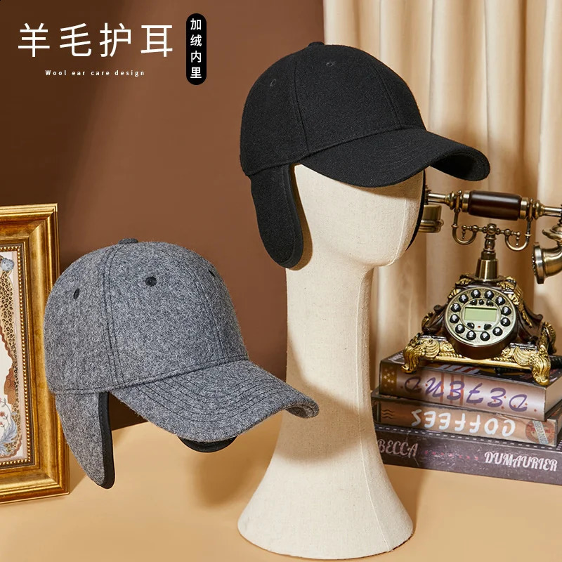 Dad Winter Bomber Hat Adult Ski Thick Warm Fleece Lining Felt Sport Hat Big Head Man Plus Size Wool Baseball Cap 55-59cm 60-65cm 250228