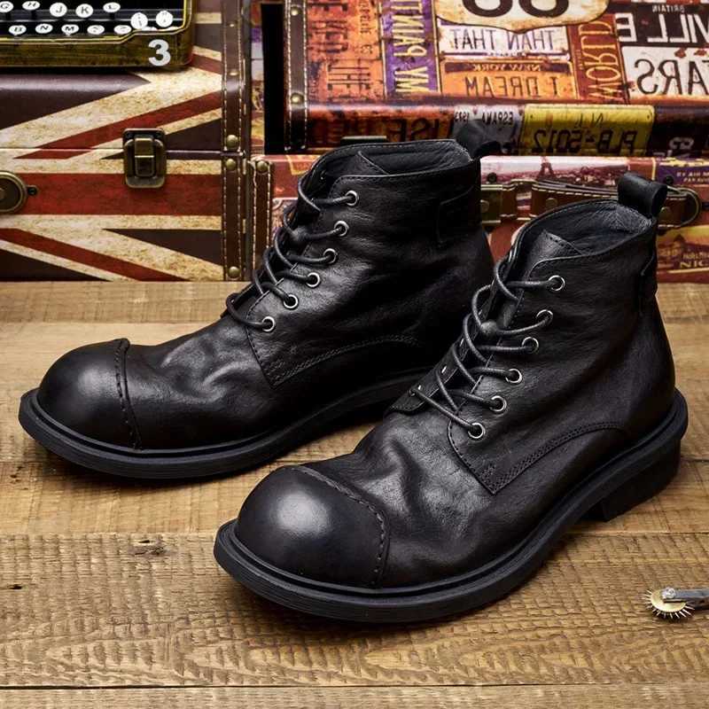 Vintage Business Mens Boots Luxury Genuine Cow Leather Spring Work Shoes 2024 New Style Full Grain Leather Round Toe Ankle Boots Z250303