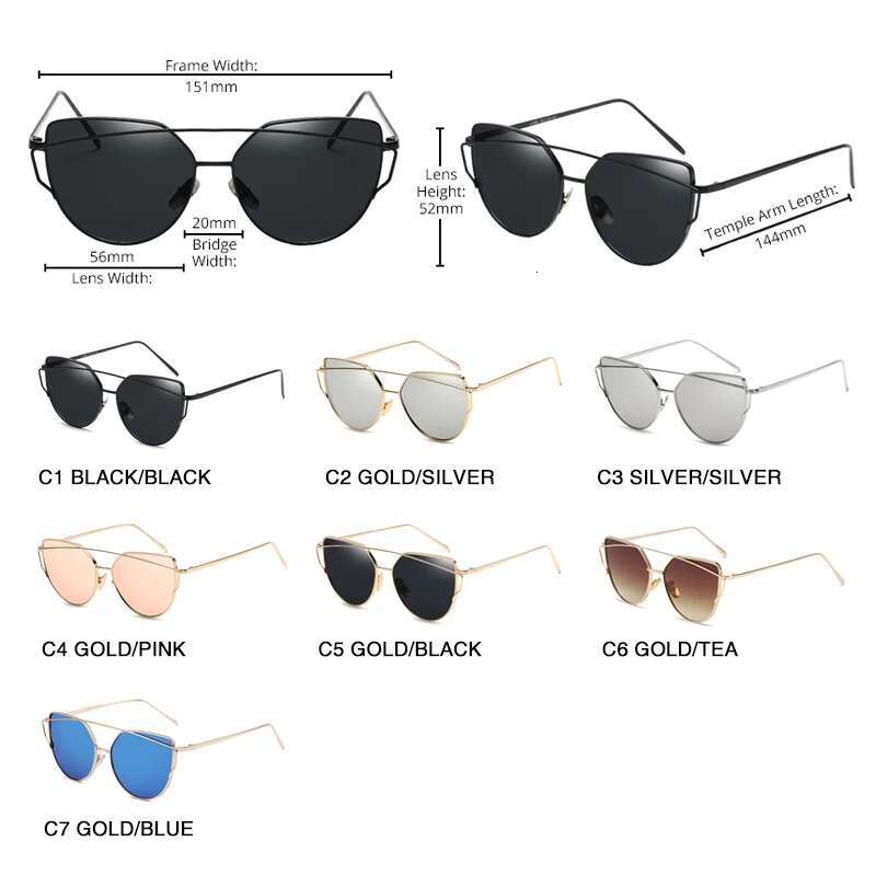 HOOBAN Classic Cat Eye Sunglasses Women Fashion Metal Big Cateye Sun Glasses For Ladies Vintage Mirror Shades Oculos UV400