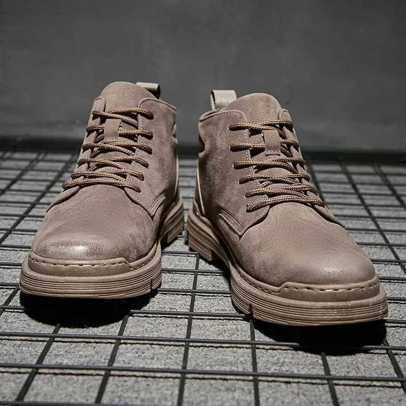 Spring and Autumn Mens Boots High-top Tooling Leather Mens Winter Snow Boots Faux Suede Male Flat Winter Boots Z250303