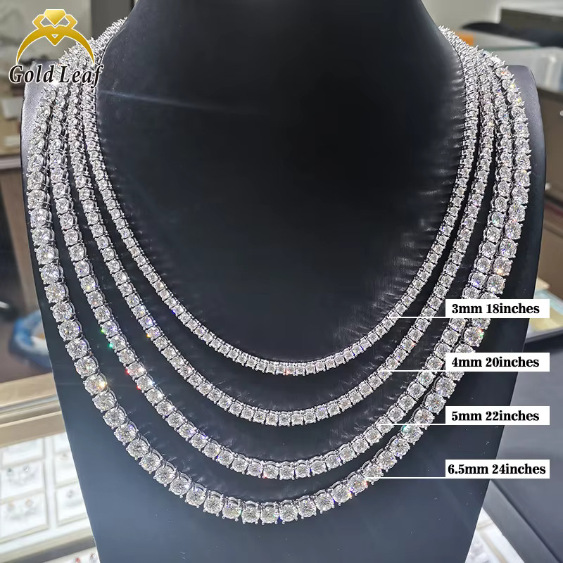 Goldleaf custom 3mm 4mm 5mm GRA Certificate D color VVS mossanite tennis necklace bracelet sterg sier moissanite chain