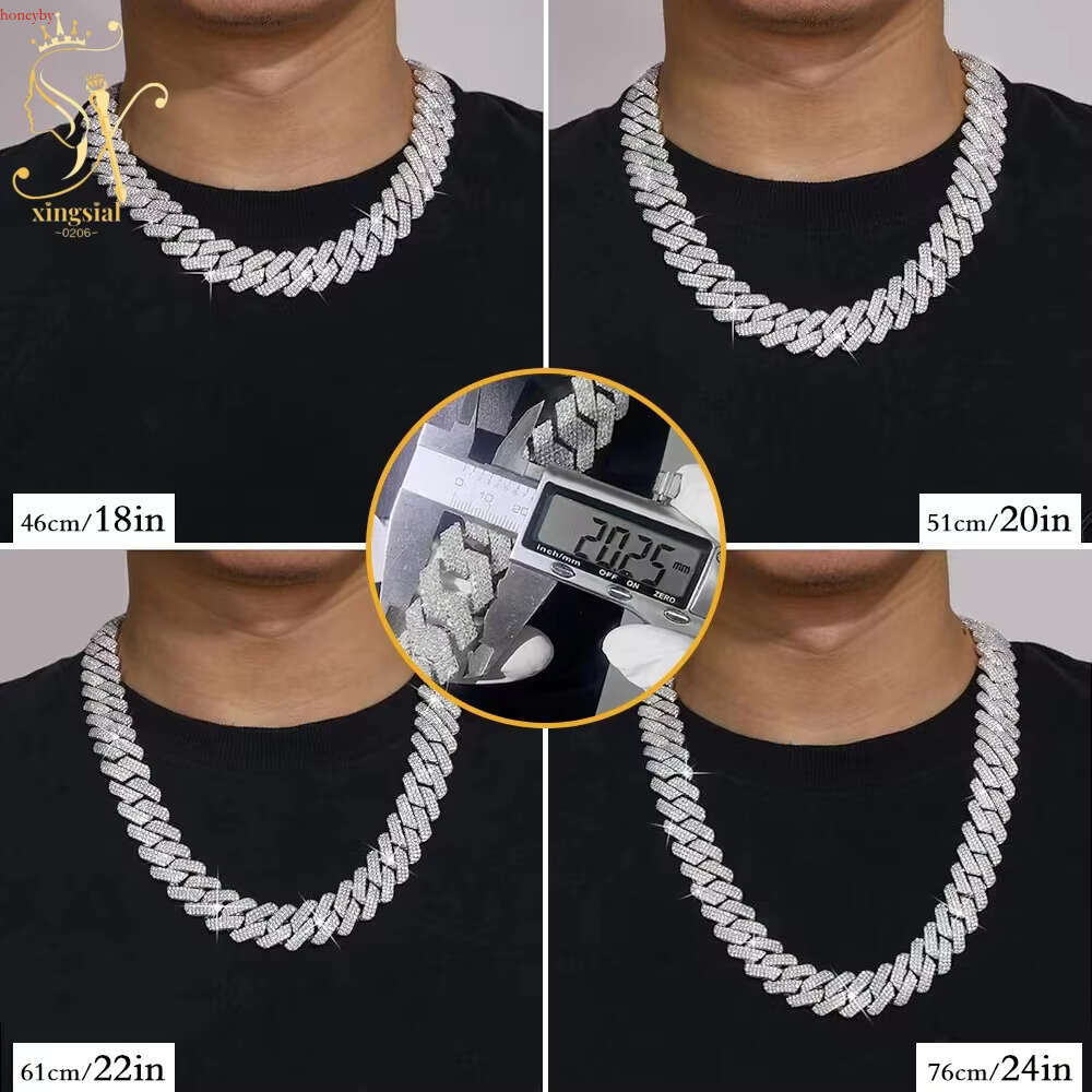 sial Custom 3 Rows 16mm 18mm 20mm S Sier Necklace iced Out Hip Hop VVS Moissanite Baguette Cuban k Chain For Men