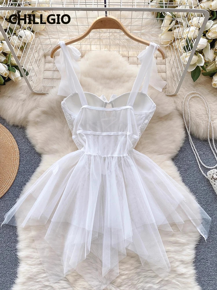 CHILLGIO womens sexy push up spaghetti strap dress irregular lace close fitting underwear slim sleepwear Aline 250228