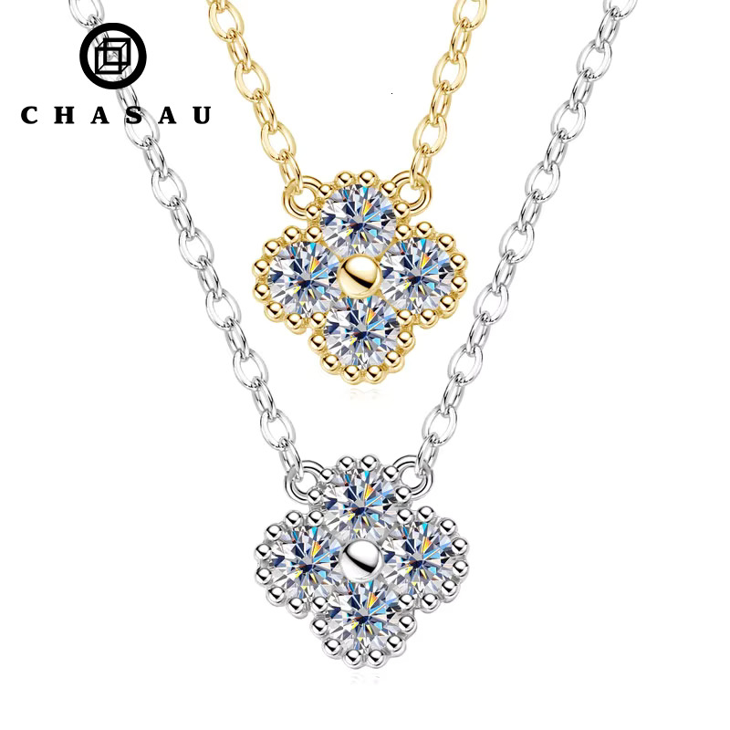 High Quality Sterg Sier VVS D Mossanite Jewelry Round 3mm 0.10ct Moissanite Four-leaf Clover Pendant Necklace for Women