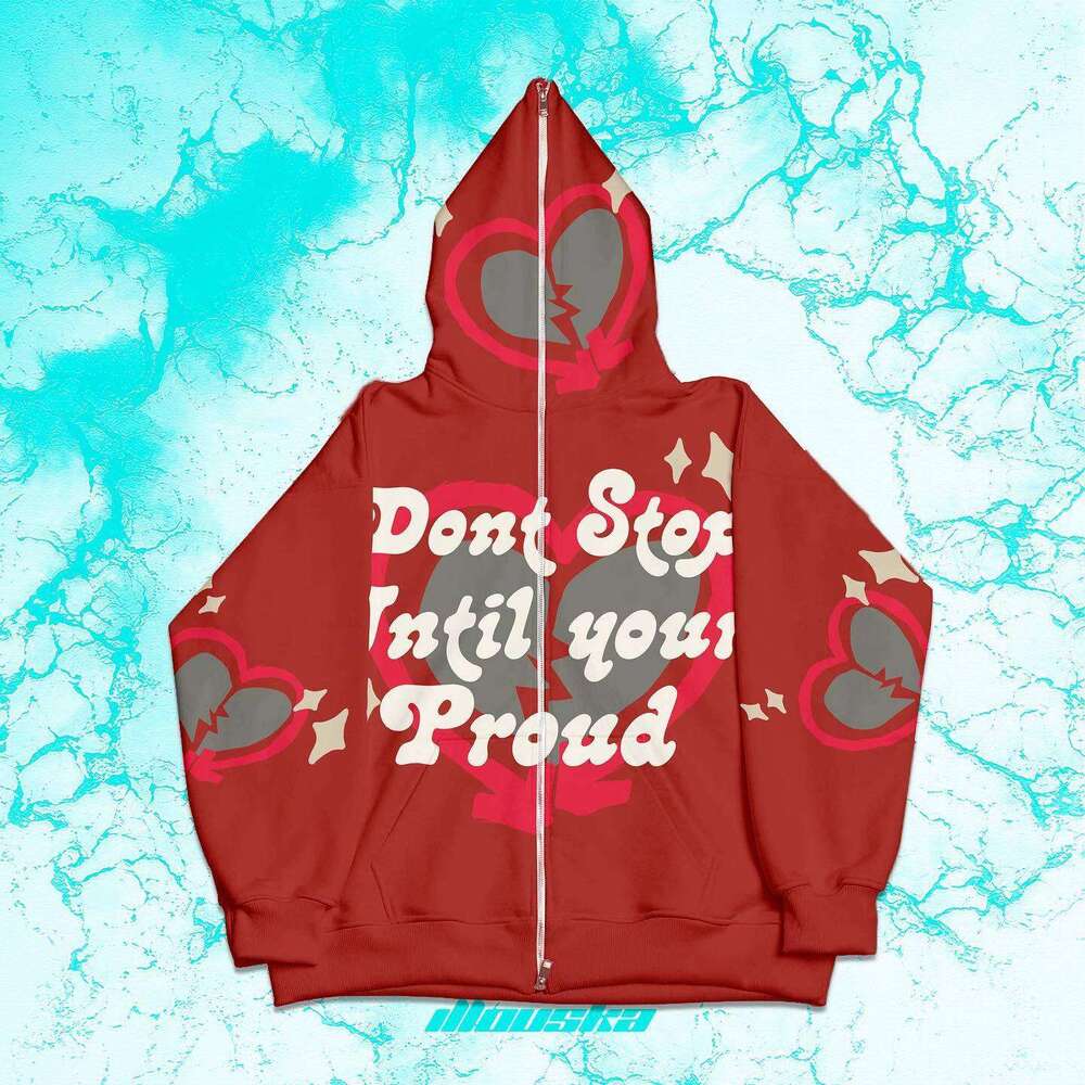 Ins Y2K Gothic style autumn and winter letter heart-shaped printed zipper hoodie