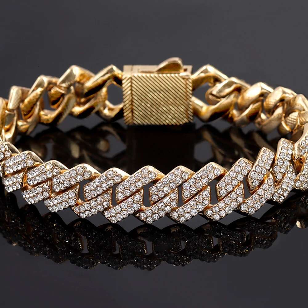 Hip Hop 14MM k Chain Necklace Women Men 2 Row Rhie Prong Rhombus Cuban Necklaces Bracelets Iced Out Jewelry