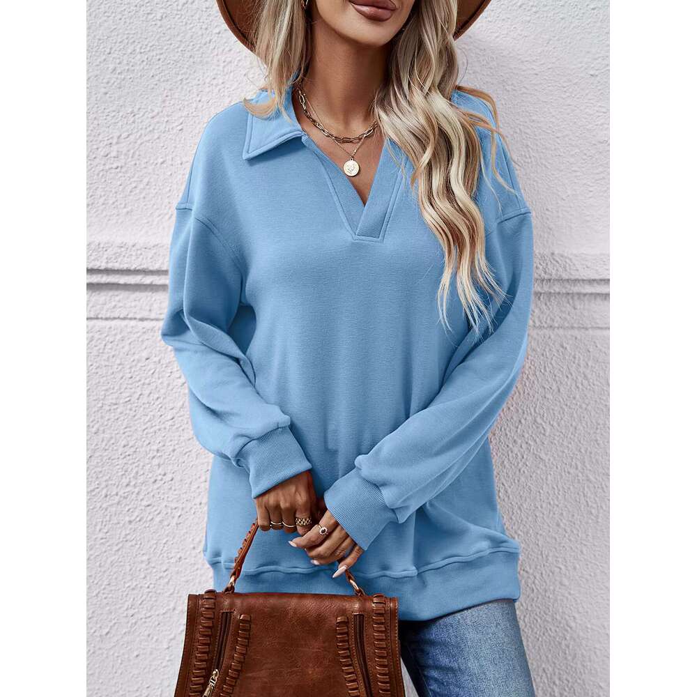 2023 Autumn/Winter Women Lady Girls Fashion New Polo Collar Long Sleeved Loose Veet Hoodies Women's Top