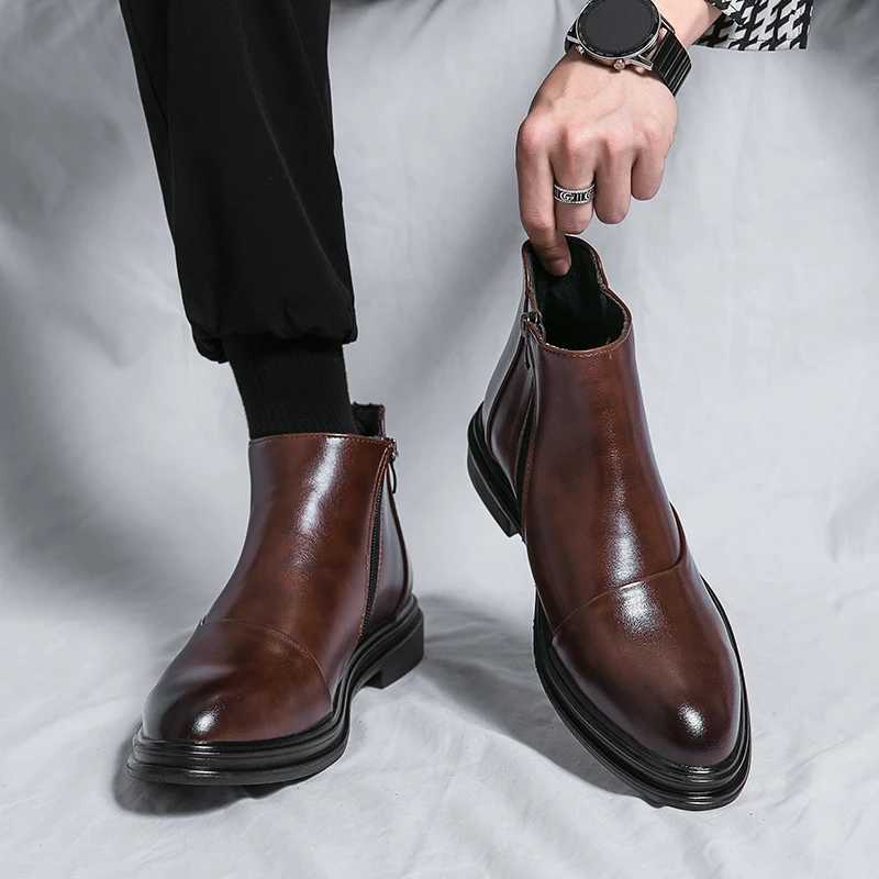 Luxury Brand Original Genuine Leather Designer Chelsea Ankle Boots Mens Black British Business Formal Dropshipping Casual Shoes Z250303