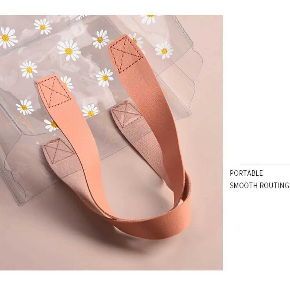 New Arrival Transparent Clear Tote Bag High Quality PVC Handle Transparent Shopping Bags Little Daisy Hand Gift Bag T250303