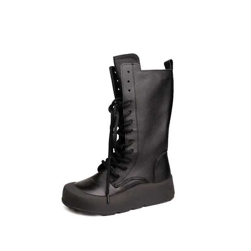 Birkuir Thick Heel Long Boots For Women Lace Up High Top Short Plush Flat Platform Boots Genuine Leather Luxury Long Boots Z250303