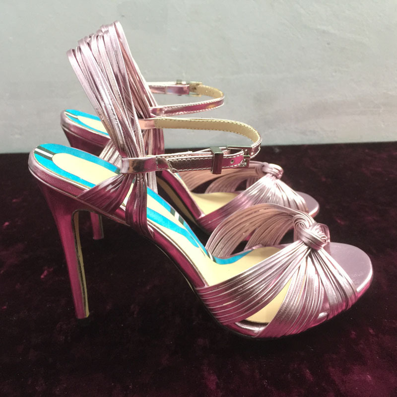 Summer New Fashion High Heel Sandals with Gold Braided Strap, Wedding Banquet, Small Heel, Large Fish Mouth Women's Shoes