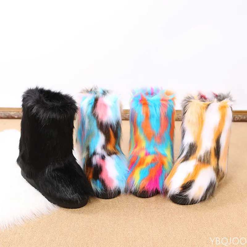 Womens Winter Snow Boots Outdoor Luxury Furry Faux Fox Fur Boots Woman Plush Warm Platform Shoes New Fashion Boots Big Size Z250303