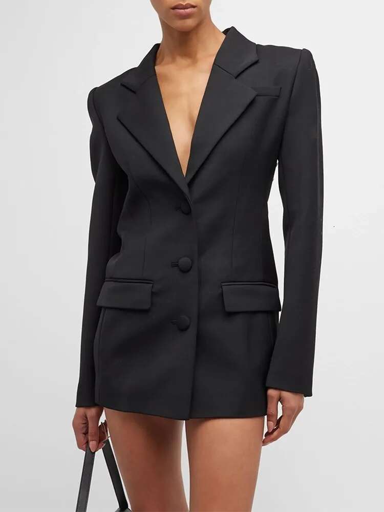 TWOTWINSTYLE Backless Designer Blazers For Women Notched Collar Long Sleeve Single Breasted Spliced Dias Solid Blazer Female