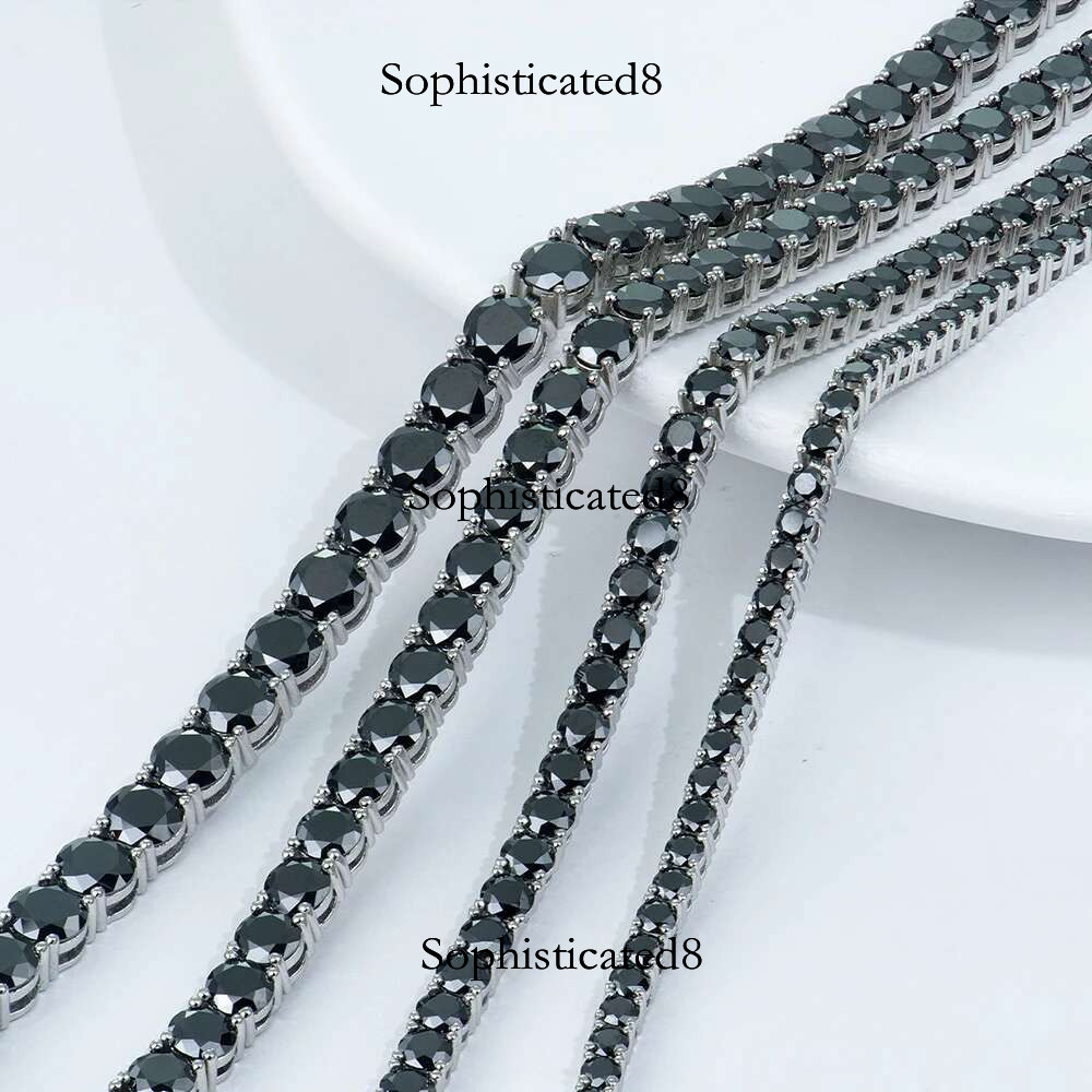3/4/5/6.5mm Black Full Moissanite Tennis Necklace GRA Certified Sterg Sier Hiphop Neckchain Jewelry Pass Dia Tester