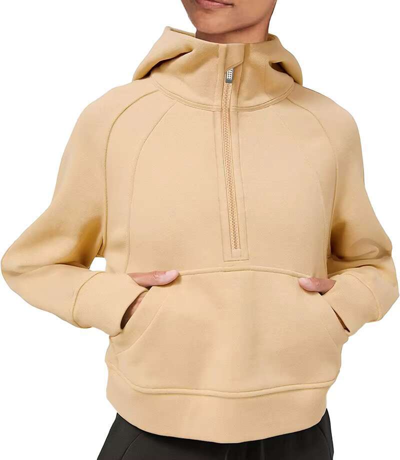 Women's Casual Autumn Winter Long Sleeve Sweatshirt Custom ODM Pullover Crewneck Half Zip Hoodie Emed Printed Fiess